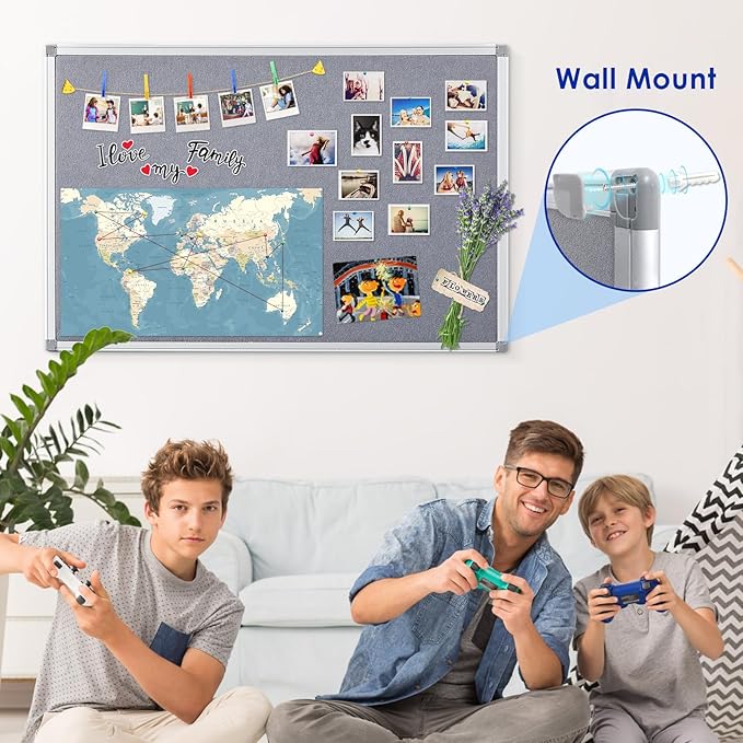 Felt Bulletin Board 24x18inches Photo Picture Display Board Wall Hanging Notice Board with Push Pins