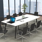 Loomie 8FT Conference Table, 94.49" L x 47.24" W x 29.53" H Meeting Seminar Table with Grommet, Large Boat Shaped Computer Desk, Boardroom Desk for Office Meeting Conference Room,White