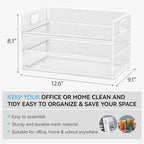 Subekyu 3 Tier Letter Tray Paper Organizer with Handle, 1 PC Sliding Tray, White Metal Mesh Desk File Folder Paper Sorter Organizer for Home Office School Desk Supplies Organization Storage