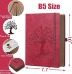 Thick Lined Journal Notebook with Pen, 360 Pages 100gsm Paper, Brown Sprayed Edge, Journal for Writing B5 Ruled Notebook ,Leather Hardcover,Perfect for Work, Office or School, 7.8'' x 10'' Wine Red