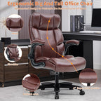 Big and Tall Office Chair 500lbs Wide Seat Executive Office Desk Chair High-Back Office Task Chair with Flip-Up Armrest, Ergonomic Lumbar Support Computer Office Chairs for Heavy People(Brown)