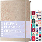 Legend Planner PRO – Deluxe Weekly & Monthly Life Planner to Increase Productivity and Hit Your Goals. Time Management Organizer Notebook – Undated – 7 x 10" Hardcover + Stickers – Seashell