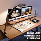 Led Desk Lamps for Home Office, Eye-Care Architect Light with Clamp, Dimmable Zoom Lighting with 3 Color Modes & 10 Brightness, Smart Computer Ring Light for Video Calls, Conference, Reading