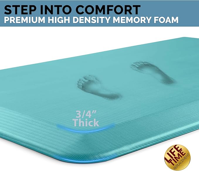 ComfiLife Anti Fatigue Floor Mat – 3/4 Inch Thick Perfect Kitchen Mat, Standing Desk Mat – Comfort at Home, Office, Garage – Durable – Stain Resistant – Non-Slip Bottom (20" x 39", Teal)
