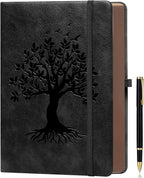 ZXHQ A5 360 Pages Lined Journaling Notebooks with Pen, Journals for Women Men Writing Notebook, Tree of Life Design, Brown Edge Fine Inner Pocket - Black