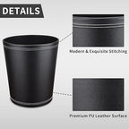 Pu Leather Trash Can, 2.6 Gallon Black Bathroom Trash Can, Small Office Garbage Can Wastebasket for Bedroom, Kitchen, Round Trash Bin Decorative Under-Sink/Desk/Home Easy to Clean