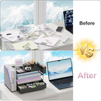 Wood Desk Organizers and Accessories with File Holder, 4-Tier Desk Accessories & Workspace Organizers with Drawer and Pen Holder, Paper Organizer for Office Supplies (Black)