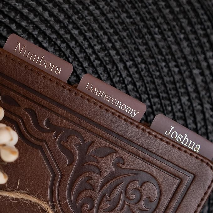 UPAFEXXI-Laminated Bible Tabs for Women and Men (Gold Foil Embossed Lettering) Reposition Large Print tabs, Easy to Read and Apply, 80 Bible Chapters Labels for Easy Navigation(Brown)