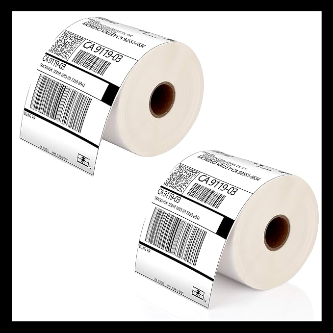 Roll 4 x 6 inch - 1000 Thermal Labels Direct White Strong Adhesive Perforated Postage Shipping Printer Compatible with Zebra SNBC Epson Rollo (1000 Labels, 2 Rolls)