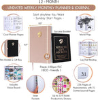 Hourly Planner - Undated Daily, Weekly & Monthly Planner with Budget Section | A 12 Month Journey to Increase Productivity & Happiness | Life Organizer & Gratitude Journal - Vertical Format