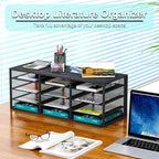 Mail Sorter Adjustable Countertop Heavy Duty Literature Organizer Student Mailbox for Classroom Desktop Bill Paper Holder Rack for Office Home School, 12 Compartments, Black