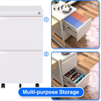 METAN Mobile Metal 2 Drawer File Cabinet with Lock, Rolling Cabinet for Both Legal and Letter Size Hanging Folders, Perfect File Storage for Home Office, Pre-Assembled Except 5 Casters,White