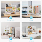 Marbrasse 3-Tier Desk Shelf Organizer with Handle, Desktop Bookshelf File Holder, Mesh Display Shelf Organizer Storage Rack for Office, Home, Supplies, Kitchen (White)