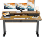ErGear Electric Standing Desk with 4 Drawers, 55" x 30" Height Adjustable Desk with Storage, C-Clamp Mount Compatible, Computer Home Office Table with Cable Management Tray, Vintage Brown