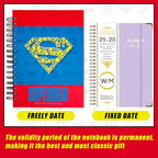 Superhero Academic Planner, Weekly Monthly Daily Agenda, Custom Date Organizer for Time Management, Spiral Bound Notebook with Colorful Tabs,Datebooks for Middle or High School Student (Blue Red)
