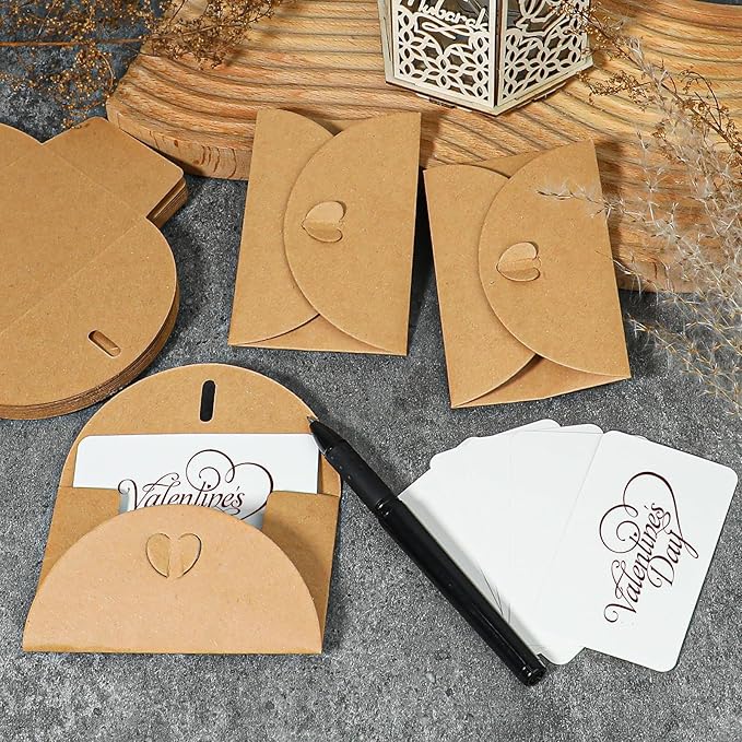 25PCS Mini Envelopes with 25 Blank Cards 4.1 x 2.8 inch Gift Card Holders Cute Tiny Envelopes with Heart Clasp for Gift Cards, Wedding Party Favors, Greeting Cards Mailing, Business Cards