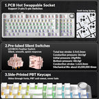 AULA F99 Pro Wireless Mechanical Keyboard-Silent Version,BT5.0/2.4GHz/USB-C Hot Swappable Custom Keyboard,Gasket Structure,Pre-lubed Linear Switches RGB Backlit Computer Gaming Keyboards,White