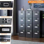 4 Drawer Metal Vertical File Cabinet with 4 Independent Locks, Home Office File Cabinet with Card Holder for Letter/Legal/A4 Folders, Black Filing Cabinet, Assembly Required, 4 Drawers