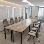 Bonzy Home Conference Tables 14ft Office Computer Desk for Meeting Room Study Writing Printer Table for 16 People Save Space Design Rustic Vintage Brown 6PCS (165.3"x47.2"x29.5")