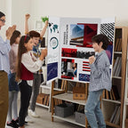 4 Pcs Trifold Display Board 36"x 48" Large White Presentation Board with Board Headers 4 Science Subtitles 32 Black Edge Self Adhesive Paper Poster Board for School Projects and Business Presentations