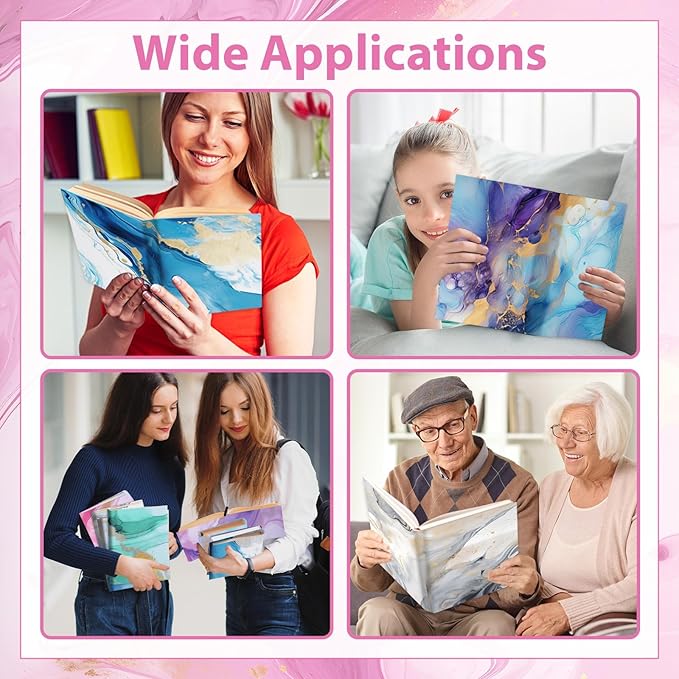 Jumbo Stretchable Book Covers 12PCS Reusable Fabric Book Cover with Label 9x11in Marble Print Protective Sleeve for Hardcover Book Textbook Cover for School Fits Most Book Sizes Up to 10x12.5in