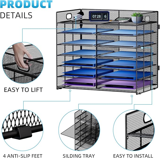 Marbrasse Desktop Literature Organizer, Mesh Paper Organizer, Desk Organizers, File Sorter Mail Center Paper Storage Cabinet Classroom Keepers Mailbox for Office Home School, Black