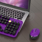 Colorful Wireless Computer Keyboard and Mouse Combo with Round Typewriter Keycaps, Retro Design, Power Switch, Ergonomic Design, 2.4GHz Wireless for Windows, Mac, PC(Black-Purple)