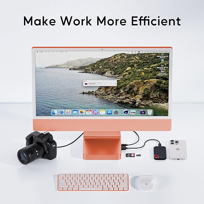 USB C HUB for iMac 24 inch 2021/2023/2024, USB Hub Adapter iMac Accessories for iMac M1/M3/M4 with USB C 10Gbps 3*USB A SD/TF, Docking Station Support Expand M.2 SSD (Not Included), Orange