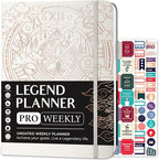Legend Planner PRO – Deluxe Weekly & Monthly Life Planner to Increase Productivity and Hit Your Goals. Time Management Organizer Notebook – Undated – 7 x 10" Hardcover + Stickers – White