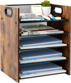Wood Desk Organizer - 5-Tier Desktop File Organizer, Wooden Paper Tray, Office Desk Organzier and Accessories for Papers, Mail, Notebooks, Stationery