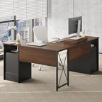 Bestier L Shaped Desk with File Drawers, 63" x 47" Office Computer Desk with Storage Cabinet, Corner Desk with Monitor Stand & Modesty Panel for Home Office, Cherry