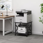 2 Tier Large Printer Stand, 23.6 x 23.6 x 22.6 Inches Square Printer Table with Storage Shelf, Rolling Printer Cart with Industrial Wheels for Home Office, Mini Fridge Stand Table - Black