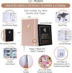 Hourly Planner - Undated Daily, Weekly & Monthly Planner with Budget Section | A 12 Month Journey to Increase Productivity & Happiness | Life Organizer & Gratitude Journal - Vertical Format