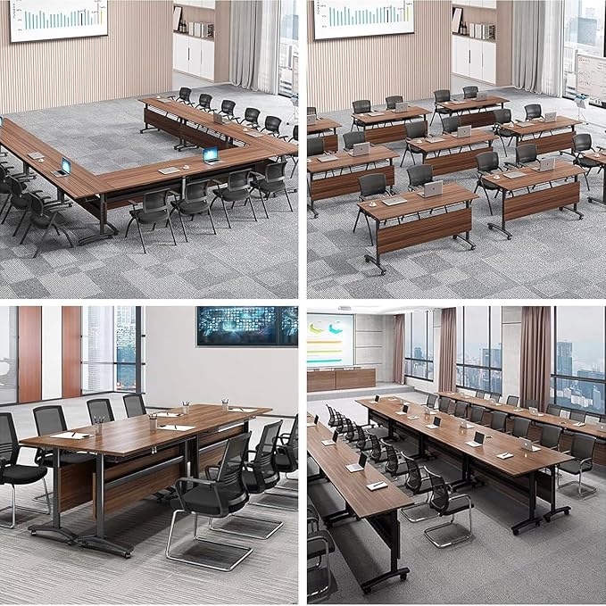 Conference Table, Folding Conference Desk Modern White, Seminar Table with Wheels, 2-10 People for Office, Meeting Break Room (4, 1619YHT, 61IN)