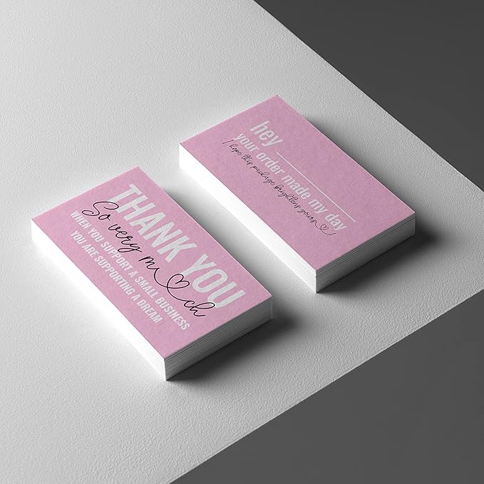 ITZAMNA Thank you for supporting small business cards Customer appreciation note cards Pink Script with Heart Pack of 100