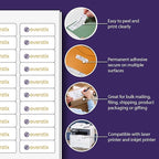 1" x 2-5/8", 25 Sheets, 750 Mailing Address Labels, White Sticker Labels for Laser & Inkjet Printers, Permanent Adhesive