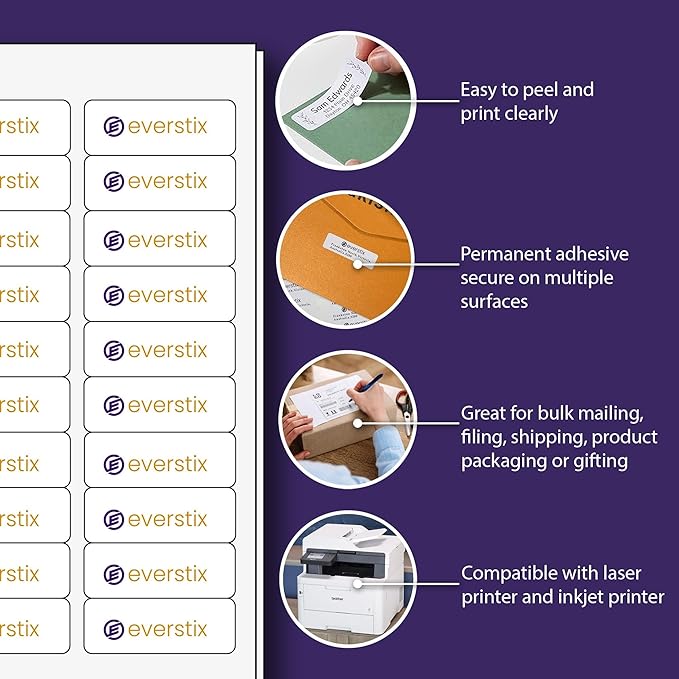 1/2" x 1-3/4", 100 Sheets, 8000 Return Address Labels for Laser & Inkjet Printers, Letter Size
