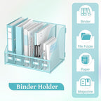 SUPEASY Desk Organizers Metal Desk Magazine File Holder with 5 Vertical Compartments Rack File Organizer for Office Desktop, Home Workspace, Blue Plus