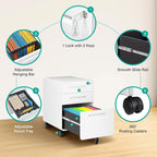 3 Drawer File Cabinet with Lock,Under Desk File Cabinet,White Rolling File Cabinet,Three Drawer Filing Cabinet for Home Office with Wheels,Fit A4/Letter/Legal File,Fully Assembled Except Casters