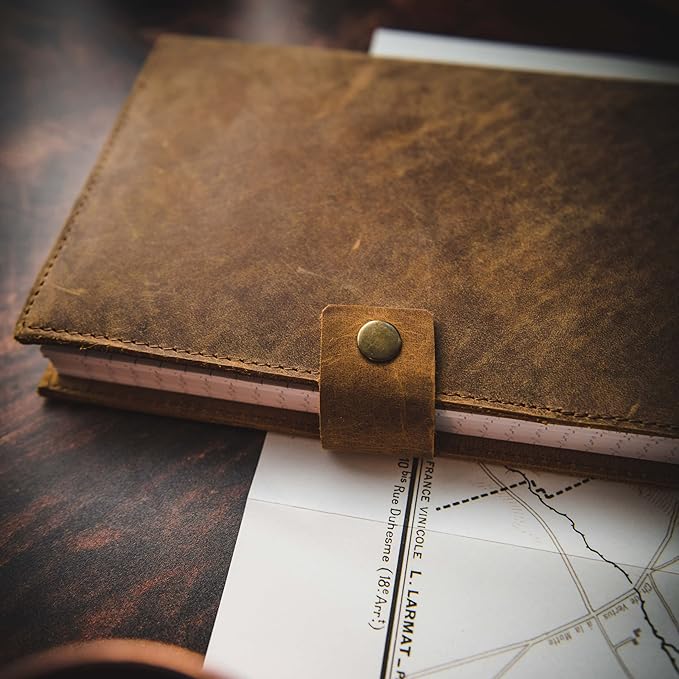 Refillable Leather Journal | Premium Lined A5 Notebook Cover | 200 Ruled Writing Pages | Card Holder Slot | Leather Bound Journals for Men & Women, Best Gift Travel Diary, Cool Planner