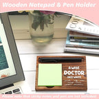 CINRLLA Doctor Sticky Note Holder Wooden Notepad & Pen Holder 6.5"" x 4.7"" Sticky Note Pad Holder Dispenser for Desk Doctor Work Humor Gifts, NPA191, Brown