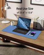 YSAGi Leather Desk Protector, Office Mat, Large Mouse Mat, Non-Slip PU Leather Blotter, Laptop Desk Pad, Waterproof Writing Pad for Office and Home (Sea Blue, 23.6" x 13.8")