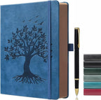ZXHQ B5 360 Pages Lined Journaling Notebooks with Pen, Journals for Women Men Writing Notebook, Tree of Life Design, Brown Edge, Fine Inner Pocket - Blue