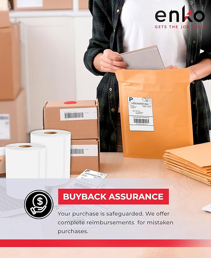 enKo 4x6 Thermal Fan Fold Labels Compatible for Rollo Printer - 1 Stack of 1000 4x6 Label Zebra Printer - Mailing Postal Label Paper, Perforated, Permanent Adhesive (2 Labels/Fold)