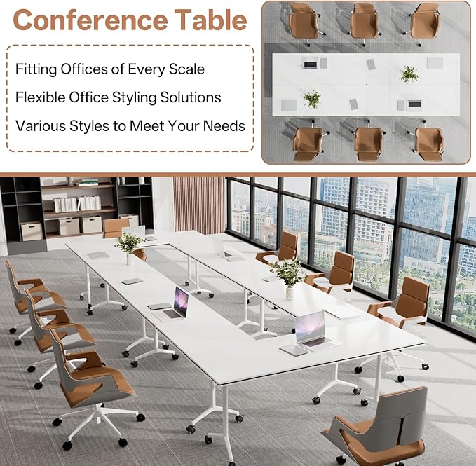 Conference Table, Folding Conference Tables for 2-20 People, Modern Conference Room Table with Wheels, Super Sturdy Large Rectangle Mobile Meeting Seminar Tables for Office (6PCS 61.0in)