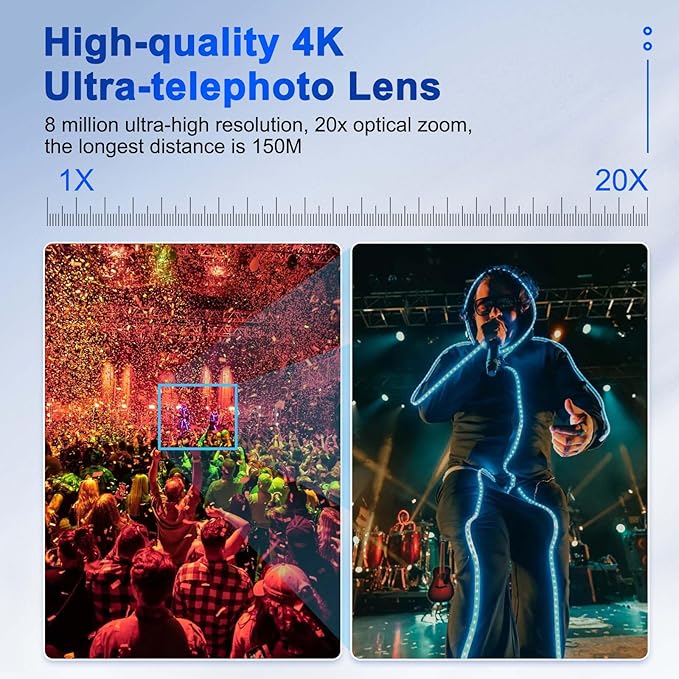 NDI PTZ Camera,4K 20X Optical Camera with IP Live Streaming with Simultaneous 3G-SDI and USB Video Output and Auto-Tracking/Zoom Video/POE/4K Full UHD for Conferences, Church, Teaching