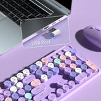 Colorful Wireless Keyboard and Mouse Combo, COVEVA 2.4GHz Wireless Retro Cute Round Keycaps Keyboard, 104 Keys Full-Sized Keyboard Mouse Set with Switch Button for PC Laptop Desktop (Purple Colorful)