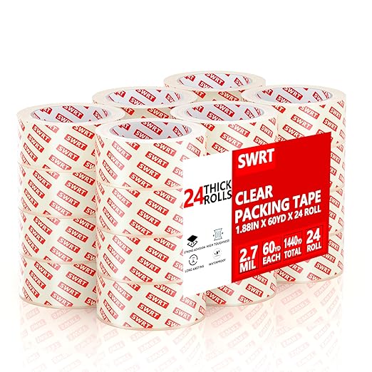 SWRT 2.7Mil Thick Ultra Clear Packing Tape, 24 Rolls Heavy Duty Packaging Tape for Shipping Packaging Moving Mailing, Thicker Sealing Tape-1.88" x 60 Yards Per Roll, 1440 Total Yards