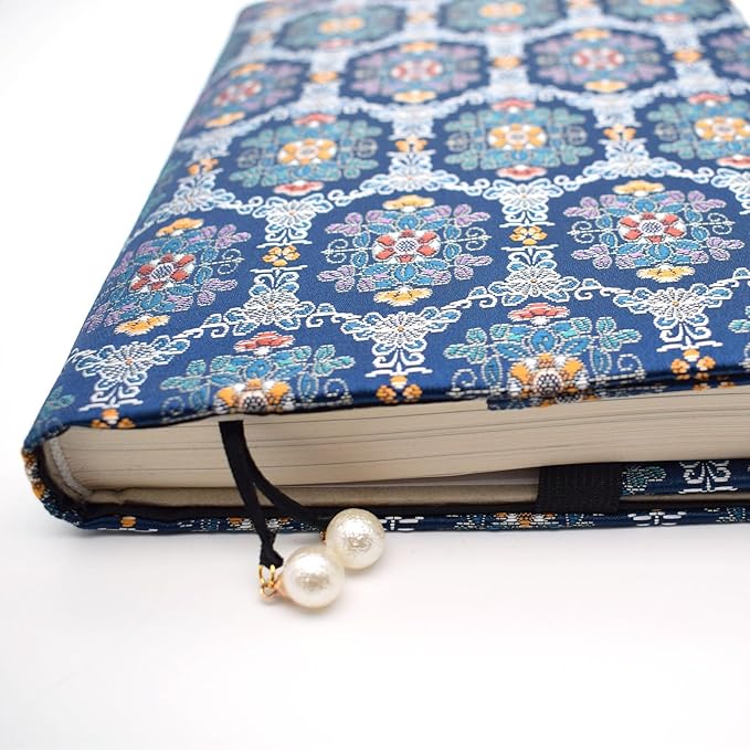 BLBMH A5 Book Covers for Paperbacks Fit for 5.5x8.4 inch Adjustable Book Sleeve Cover for Women Over 15 Soft Cloth Protector for Novels Notebook Journal - Flower Blue