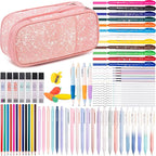 School Supplies Set for Teens Girls - Cute Pink Pencil Case, 10 Mechanical Pencils 0.5 0.7 2.0mm,12 Highlighters, 16 Pens, 452 Lead & Gel Refills Complete College Essentials, Drafting & Writing Kit
